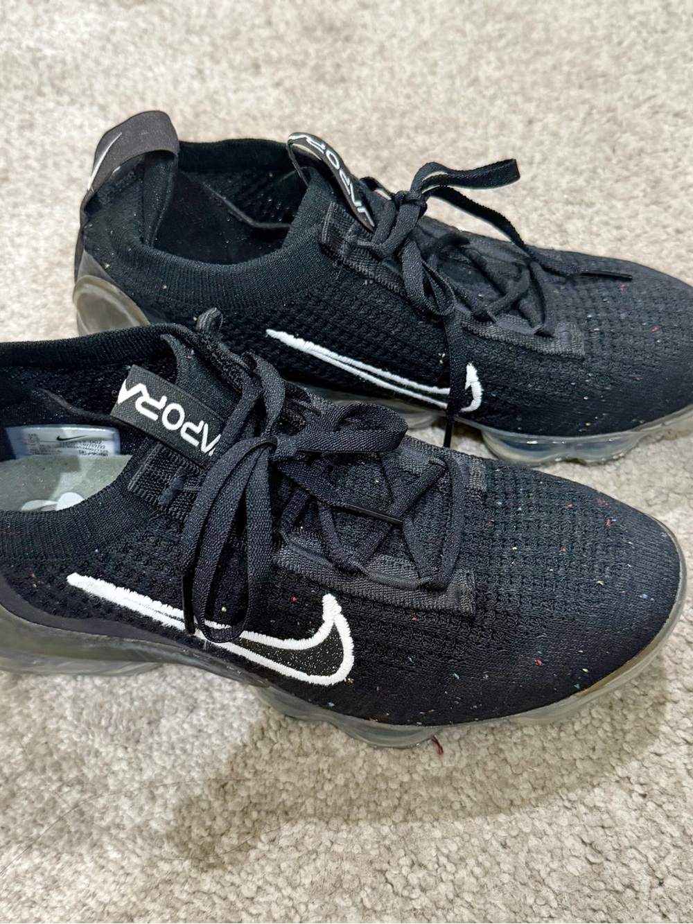 Nike Black Flyknit VaporMax Low-Top Sneakers with White Swoosh